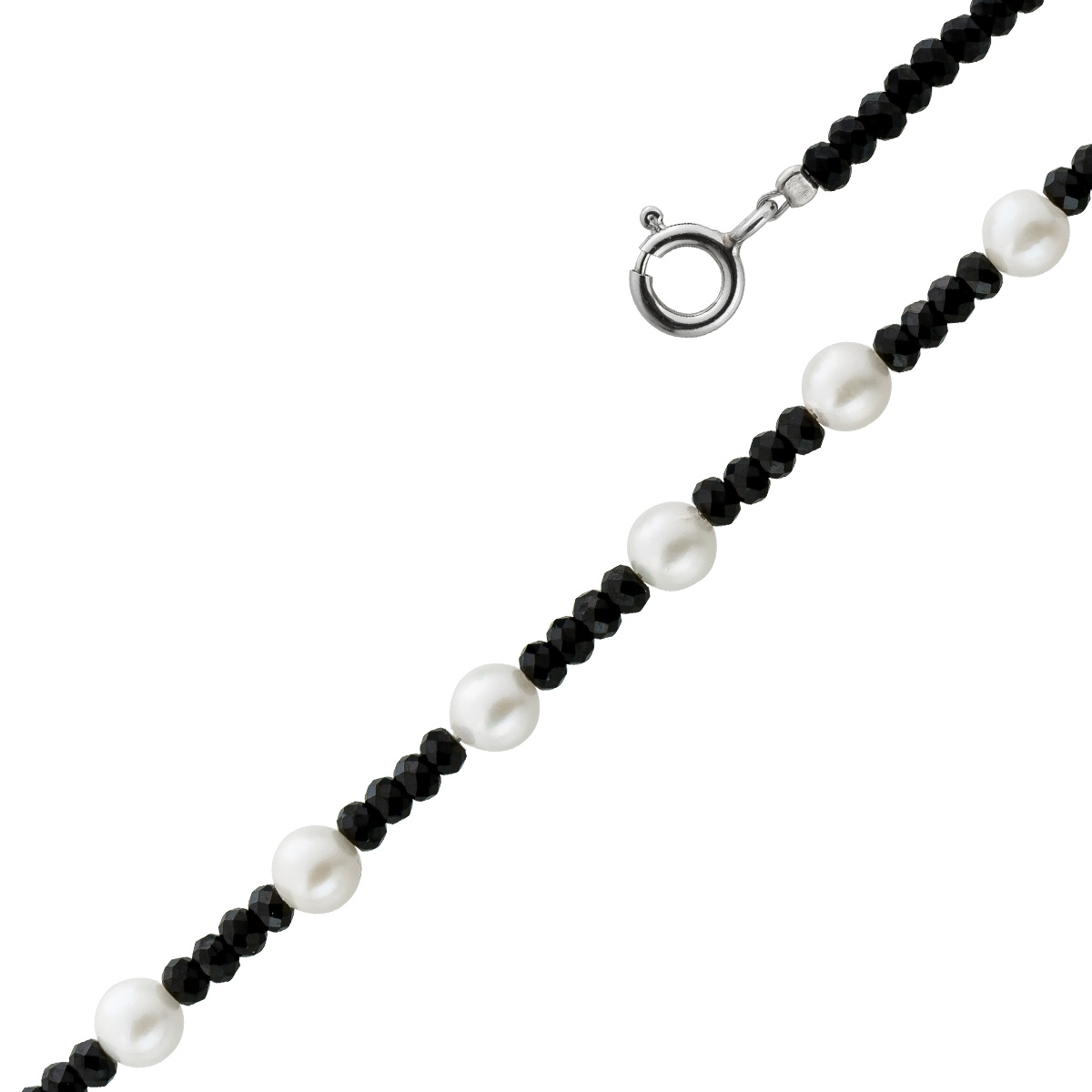 Edelsteinkette schwarze Spinelle jap. Akoyaperlen 5mm 45