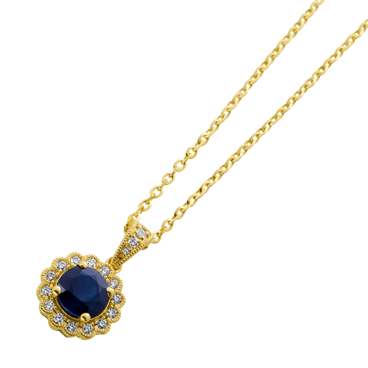Ankerkette Anhänger Gelbgold 585 blauer Saphir Brillanten 0.17ct 45