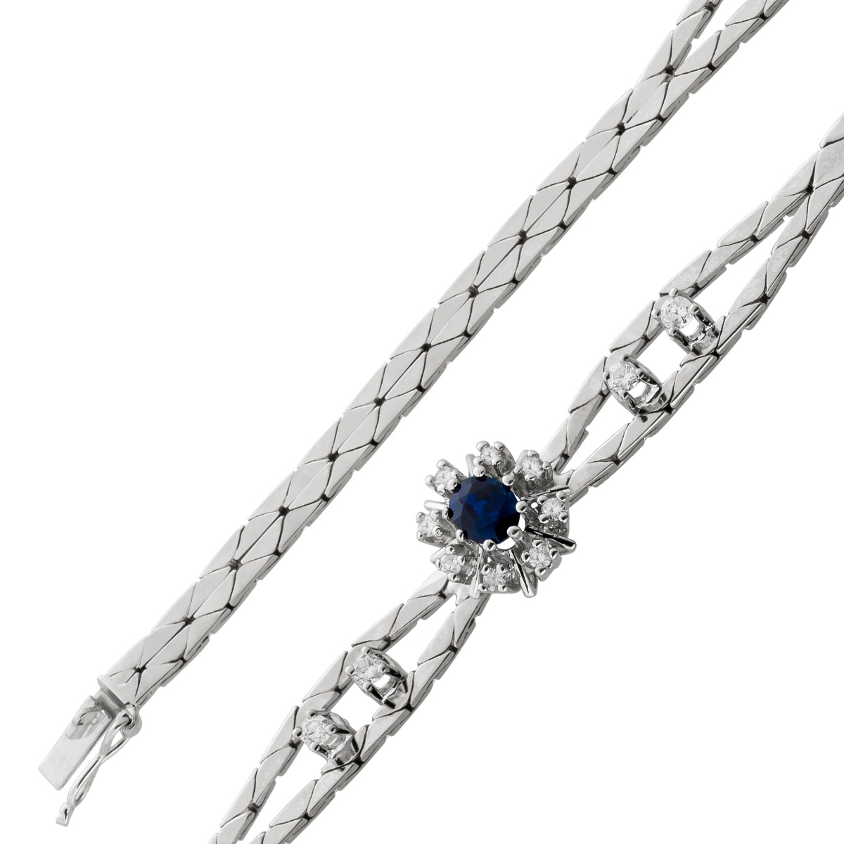 Brillant Saphir blaues Armband Weißgold 585 14K Brillanten 0.14ct 18