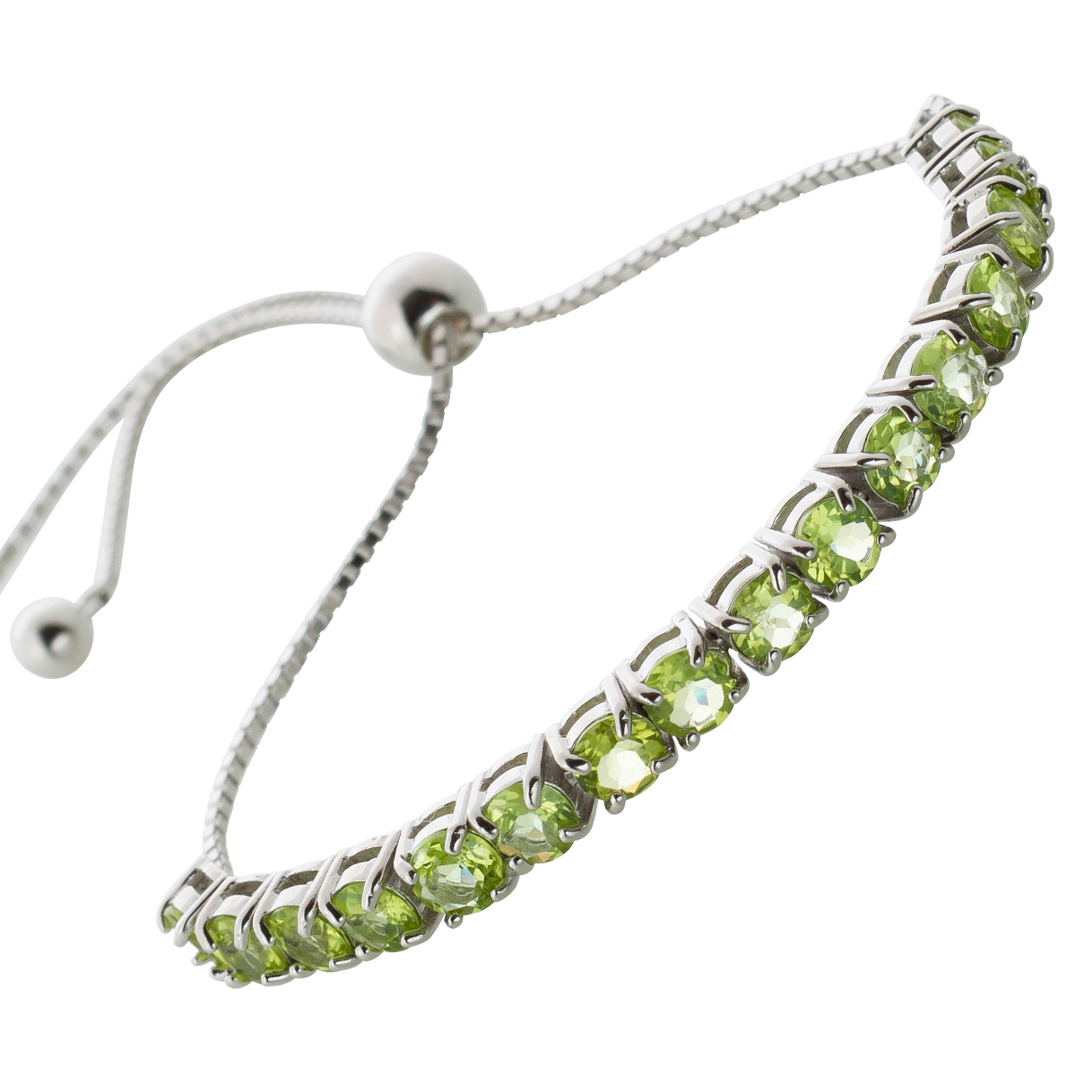Bolo Armband Silber 925 16 hellgrüne Peridot Edelsteine 25