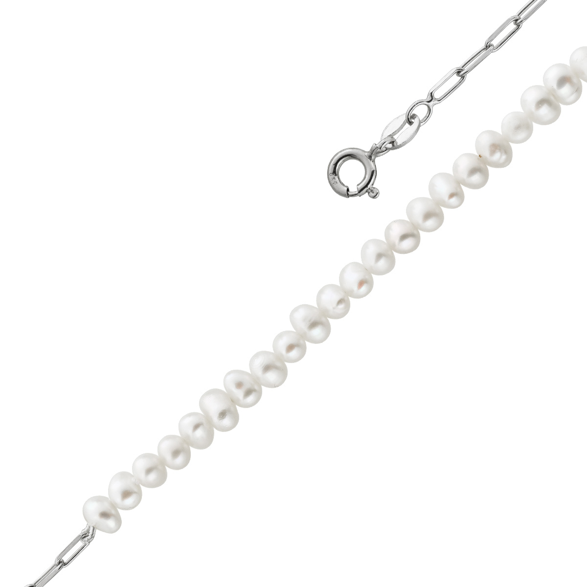 Paperclip Kette Silber 925 Süßwasserzuchtperlen 4-5mm 50