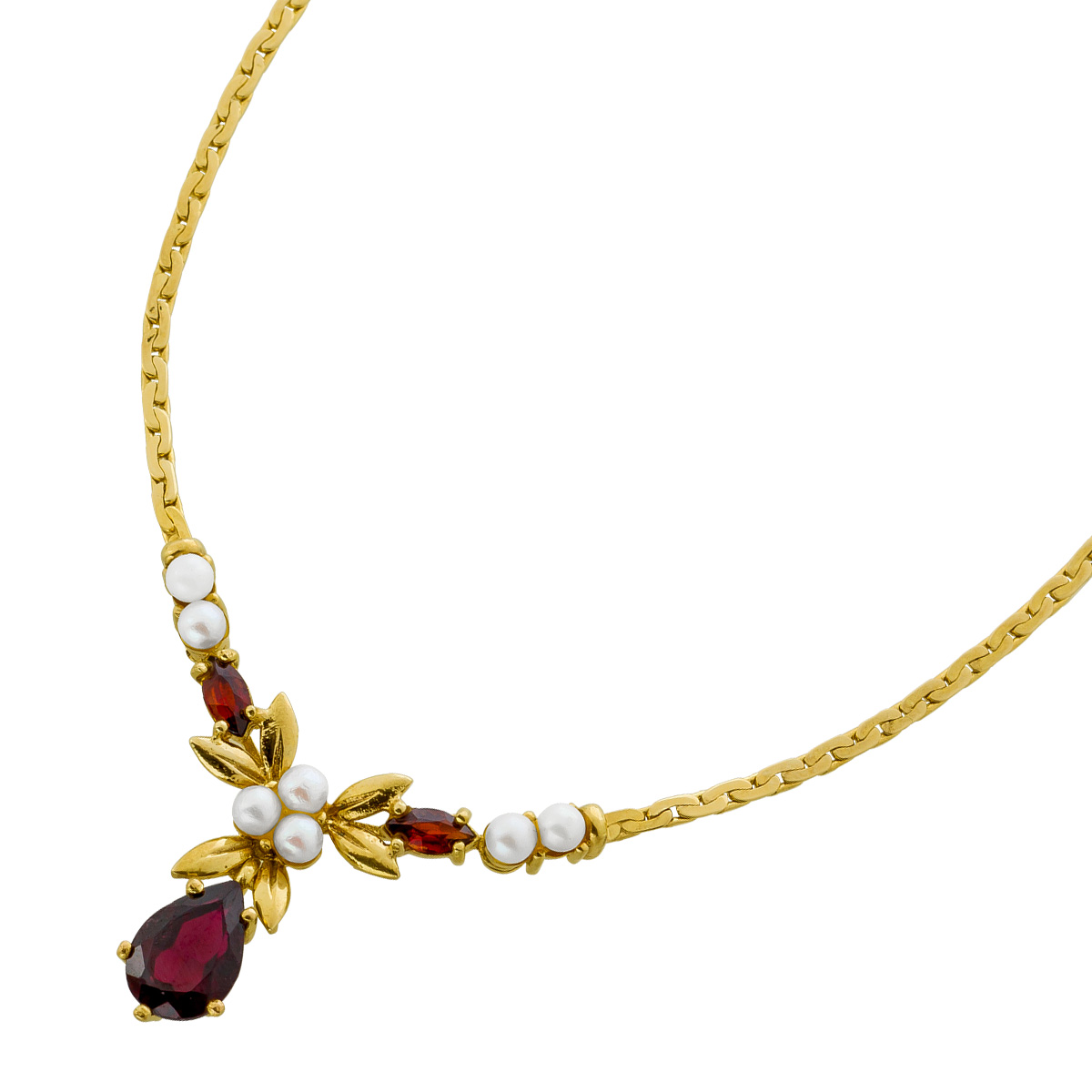 Kette Gelbgold 333 3 rote Granat Edelsteine 1.3ct Flussperlen 2.3mm 42
