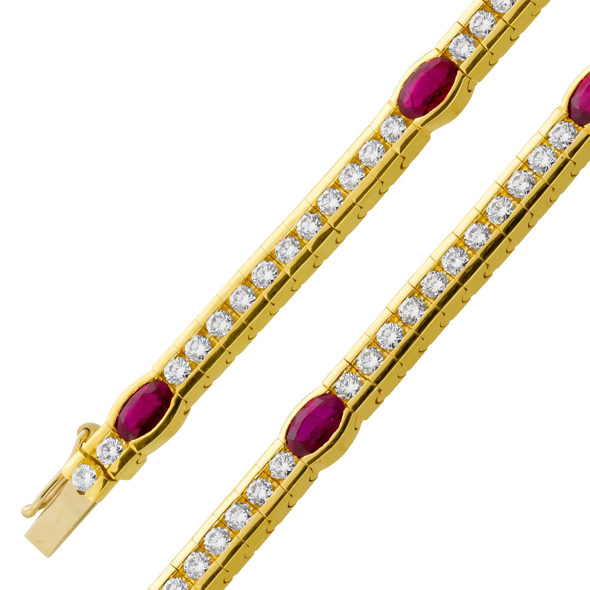 Armband Gelbold 750 64 Brillanten 1.87ct TW LP 6 rote Rubine 1.99ct 19