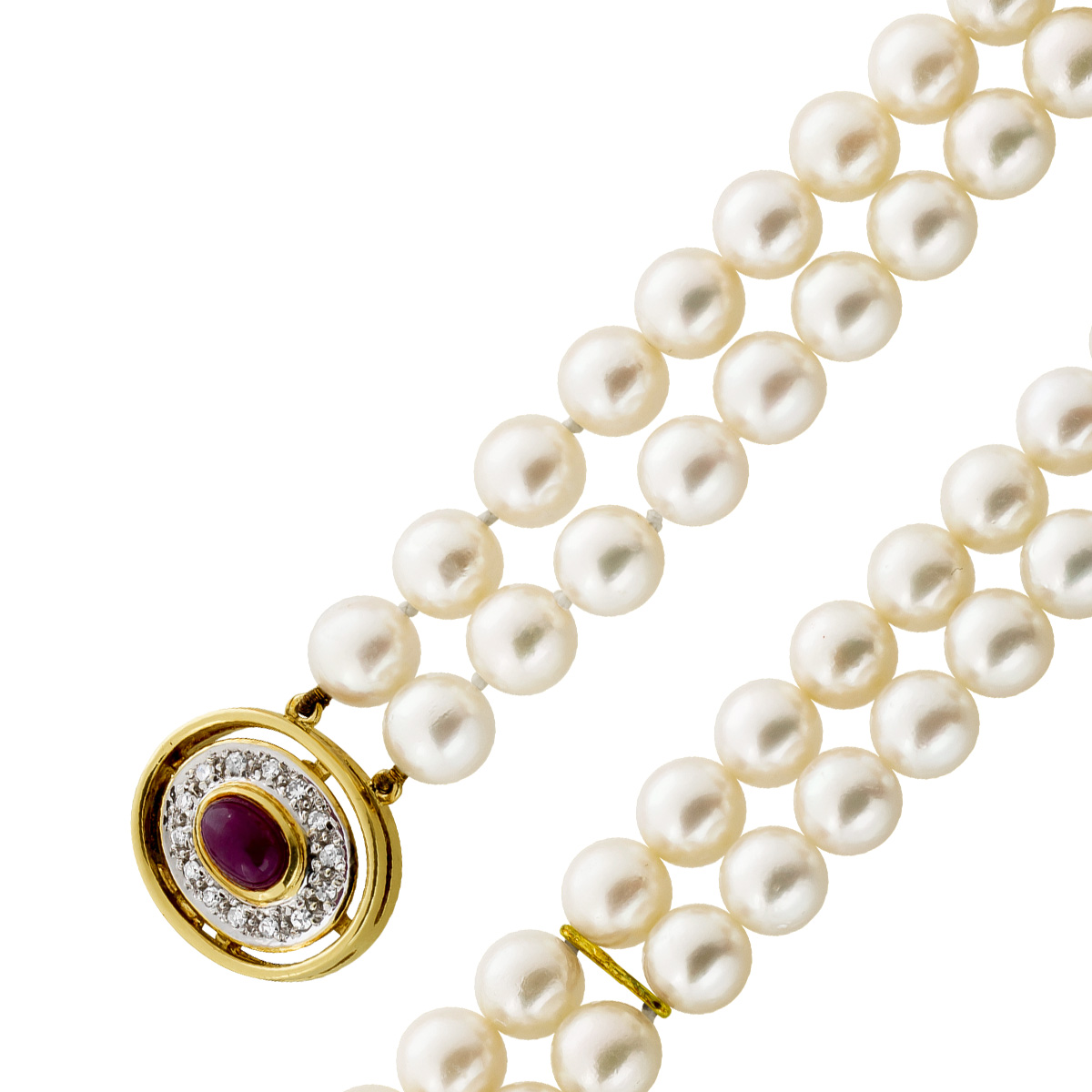Armband Gelbgold 585 Akoyaperlen 7.0mm Rubin 1.2ct Diamanten 0.25ct 20