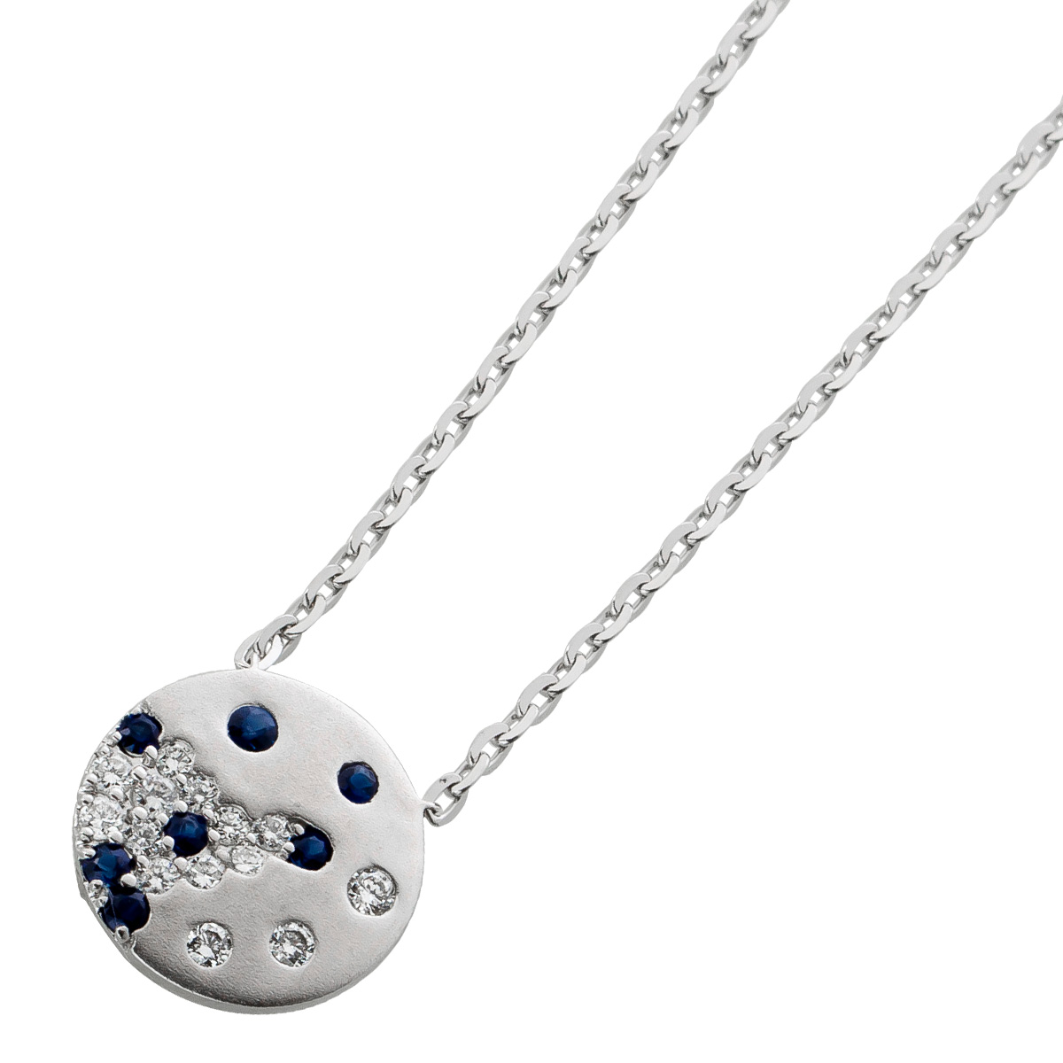 Ankerkette Anhänger Weißgold 585 blaue Saphire 18 Brillanten 0.18ct 45