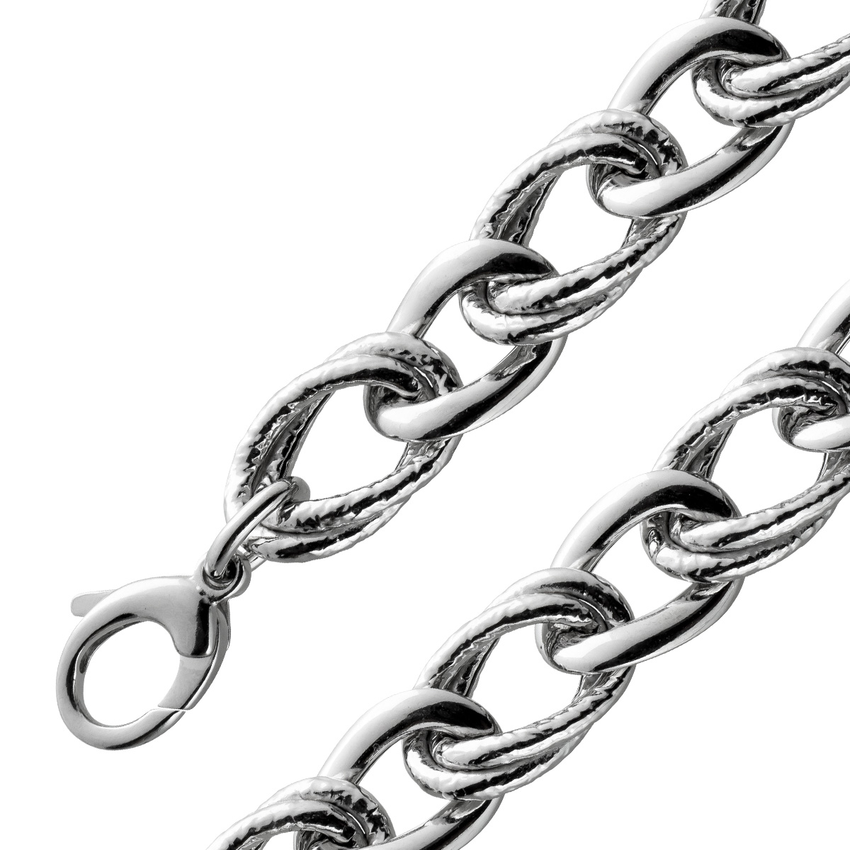 Armband Doppel Panzer Design Silber 925 Rhodiniert Breite 14mm 17