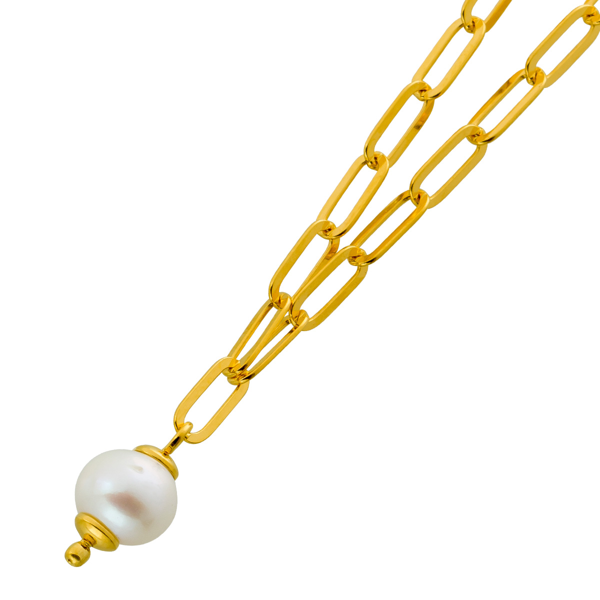 Paperclipkette Silber 925 vergoldet Süßwasserzuchtperle 7,8mm 60