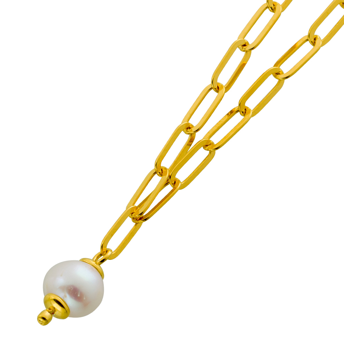 Papercliparmband Silber 925 vergoldet Süßwasserzuchtperle 7,6mm 22