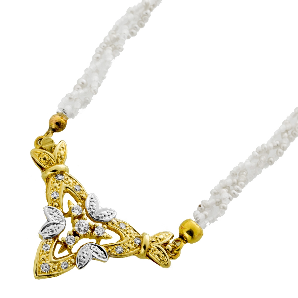 Keshi Perlenkette Mondsteine Gelbgold 14 Karat Brillanten 0.15ct.TW 56