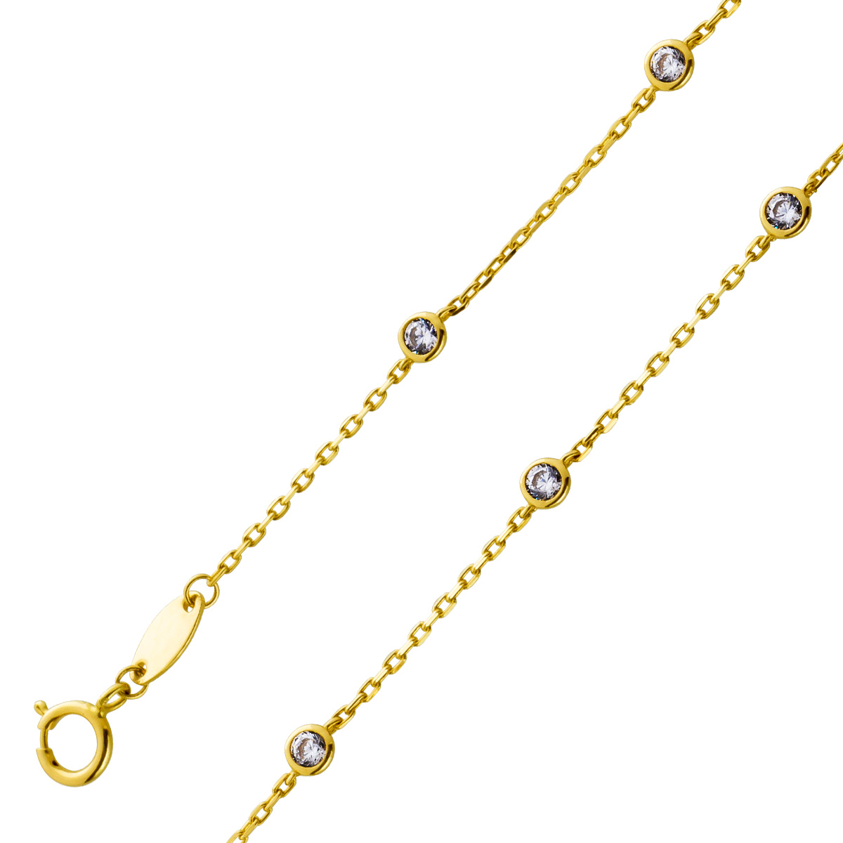 Ankerarmband 0,7mm Gelbgold 333 8 Karat weiße Zirkonia 17
