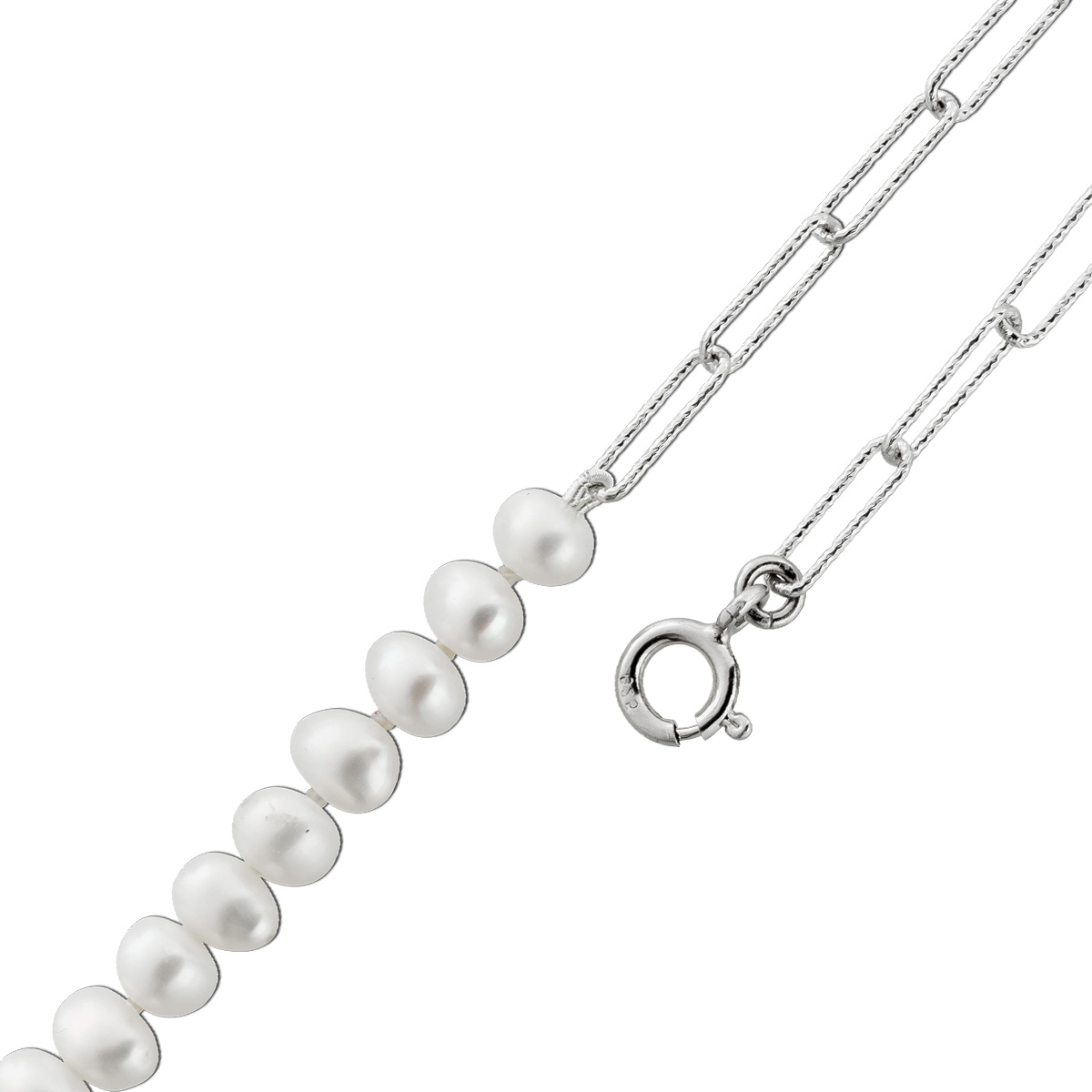 Paperclipkette Silber 925 Süßwasserzuchtperlen 5-6mm 50