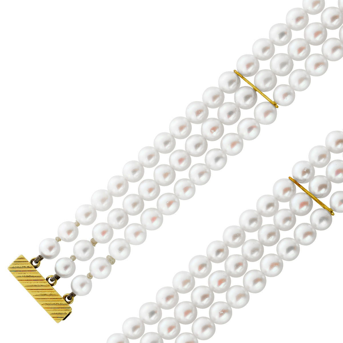 Perlenarmband 3-reihig Gelbgold 585 Japanische Akoyaperlen 4.7-5mm 18