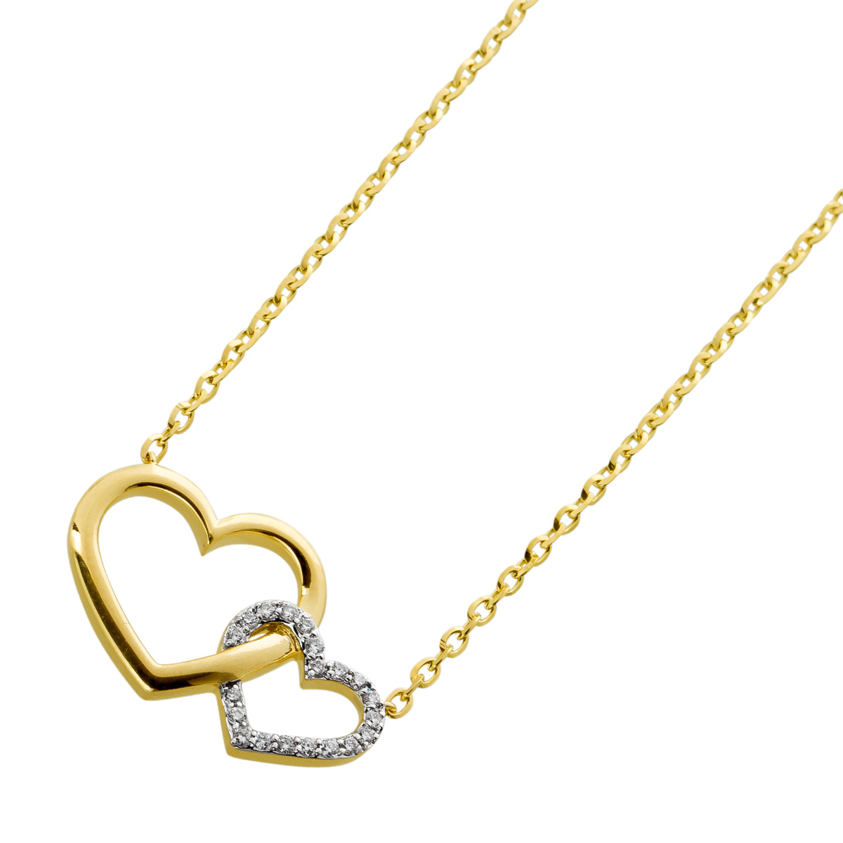 Ankerkette Herzanhänger Gelbgold 585 Brillanten 0.09ct Weißgold 14K 45