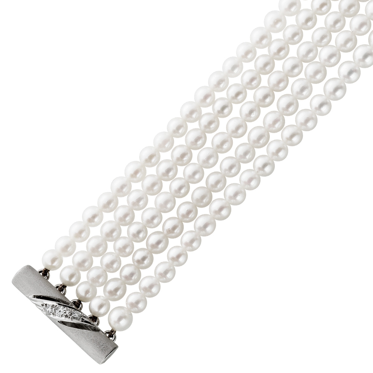 Perlen Kette 5-reihig 37cm jap. Akoya Babyperlen 3-4mm Diamanten 37