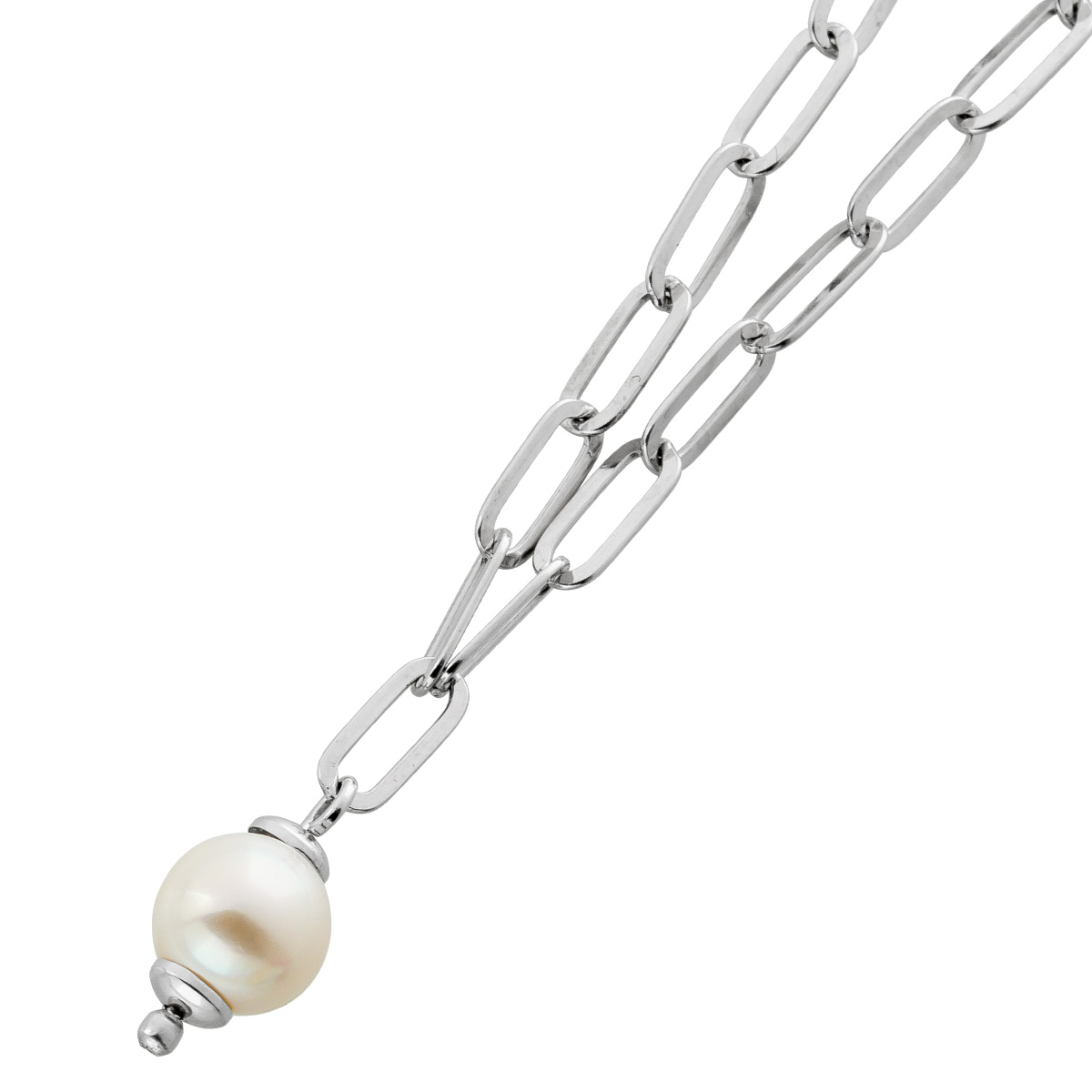 Papercliparmband Sterling Silber 925 Süßwasserperle 7,9mm 22