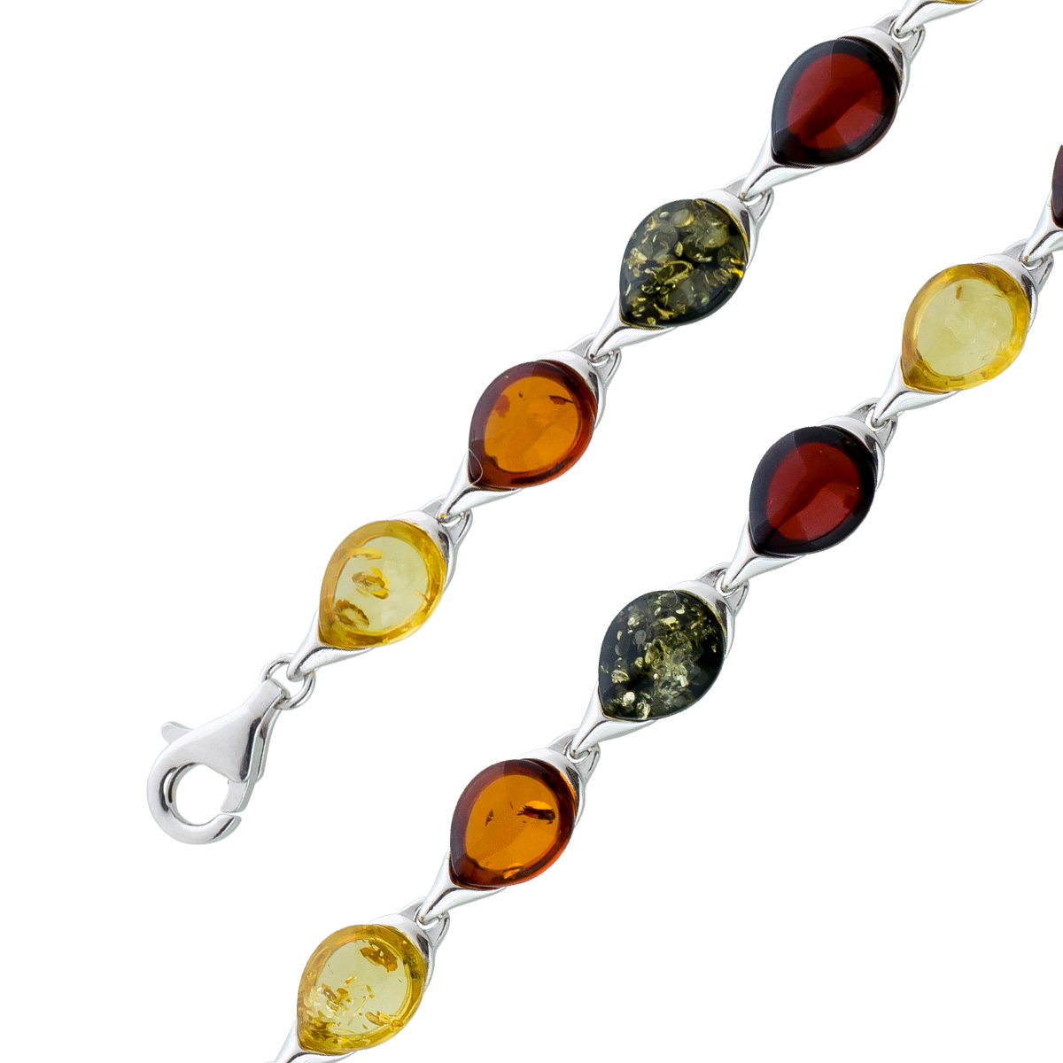 Armband Silber 925 cherry honiggelber brauner moosgrüner Bernstein 18