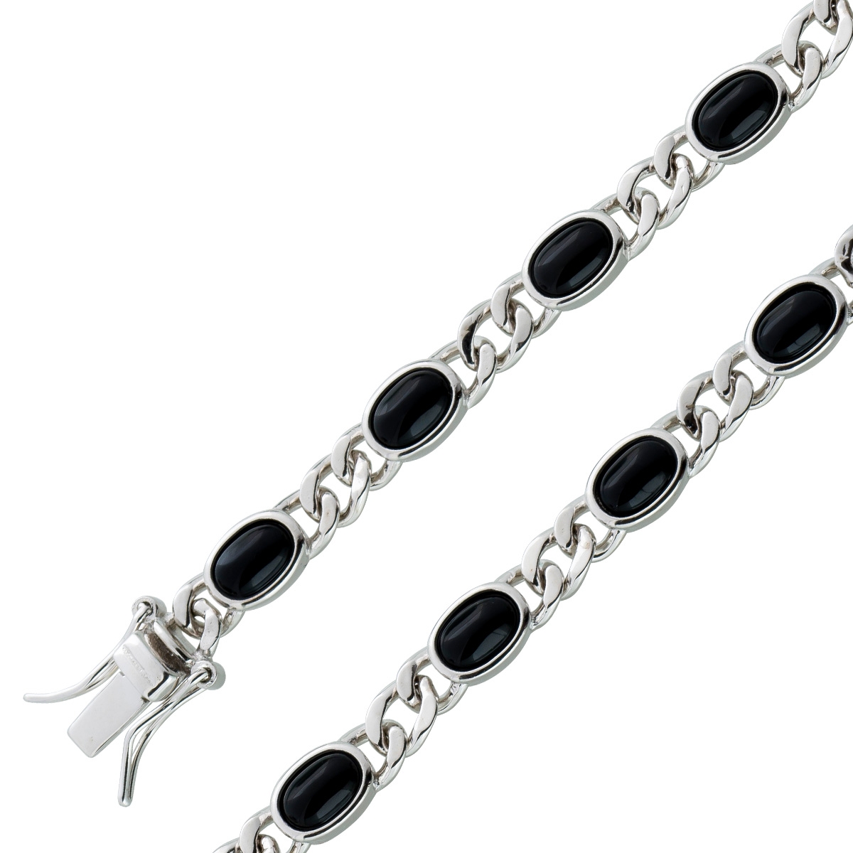 Armband Silber 925 rhodiniert 12 echte Onyx poliert 21