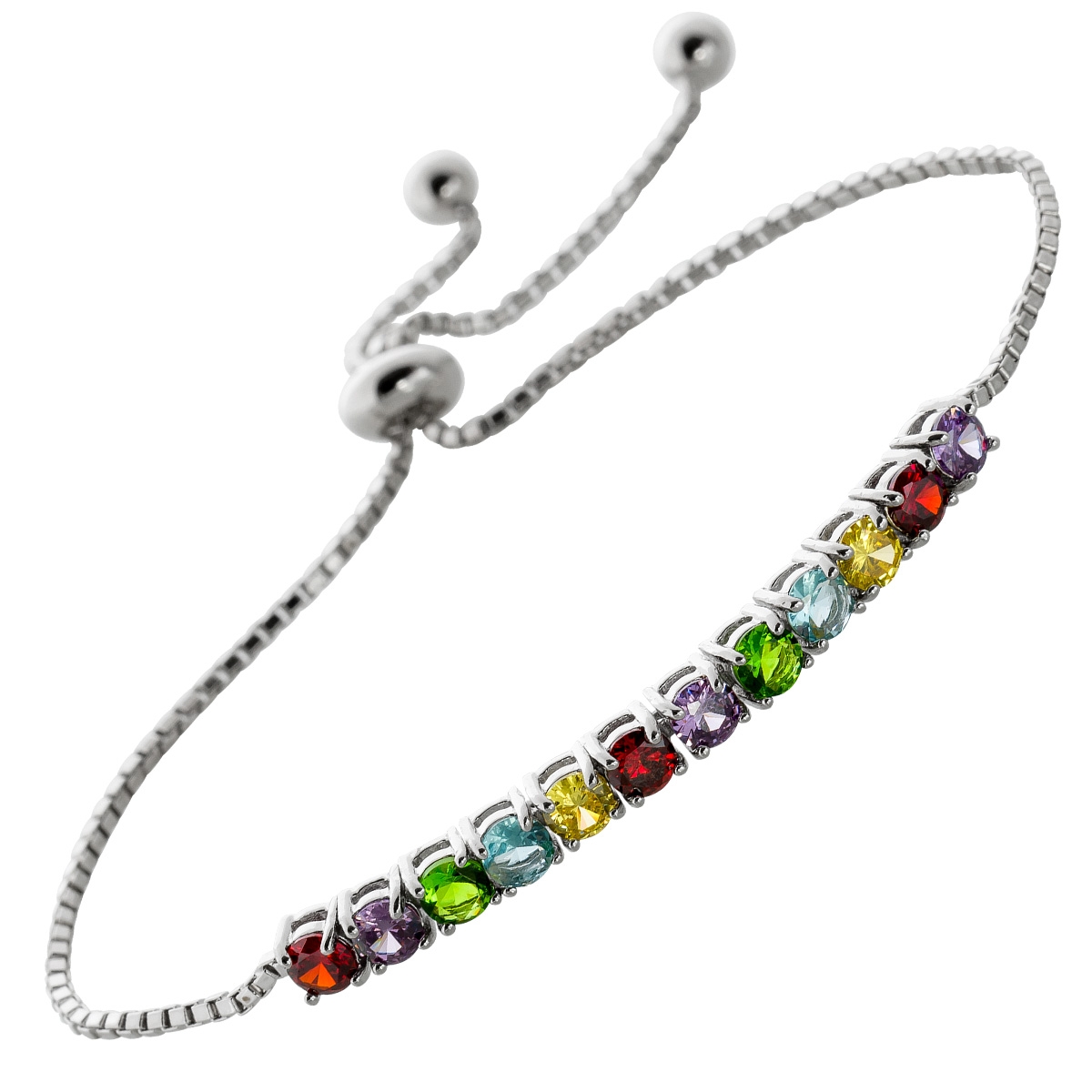 bolo Armband Silber 925 verstellbar17.22cm rhodiniert 12 bunte Zirkonia 25